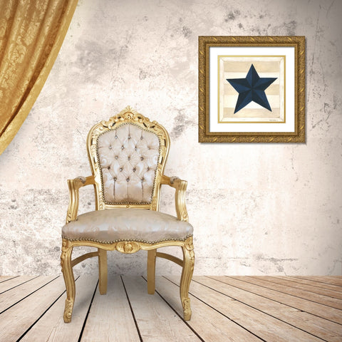 Blue Star, White Stripes Gold Ornate Wood Framed Art Print with Double Matting by Shamp, Cindy