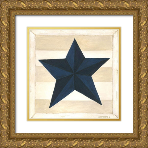 Blue Star, White Stripes Gold Ornate Wood Framed Art Print with Double Matting by Shamp, Cindy