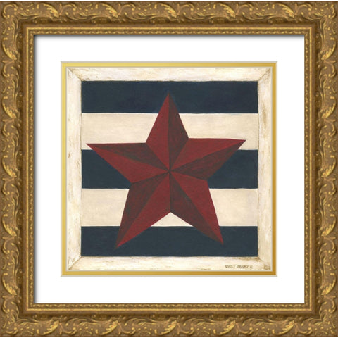 Red Star, Blue Stripes Gold Ornate Wood Framed Art Print with Double Matting by Shamp, Cindy