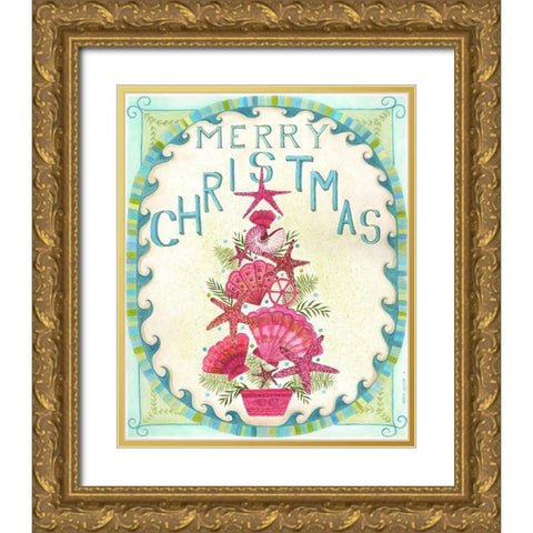 Merry Coastal Christmas Gold Ornate Wood Framed Art Print with Double Matting by Shamp, Cindy