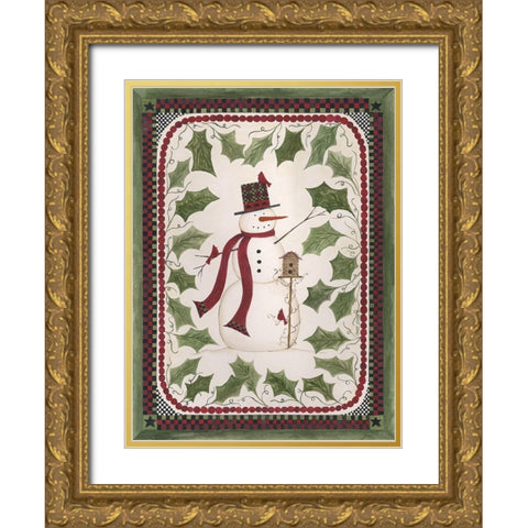 Birdhouse Snowman Gold Ornate Wood Framed Art Print with Double Matting by Shamp, Cindy