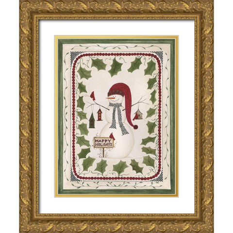 Happy Holidays Snowman Gold Ornate Wood Framed Art Print with Double Matting by Shamp, Cindy
