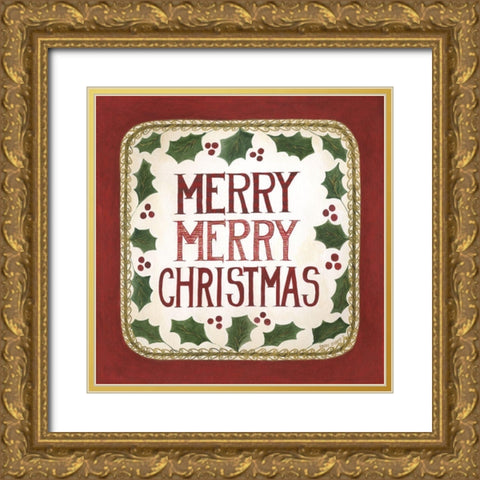 Merry Merry Christmas Gold Ornate Wood Framed Art Print with Double Matting by Shamp, Cindy