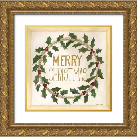 Merry Christmas Gold Ornate Wood Framed Art Print with Double Matting by Shamp, Cindy