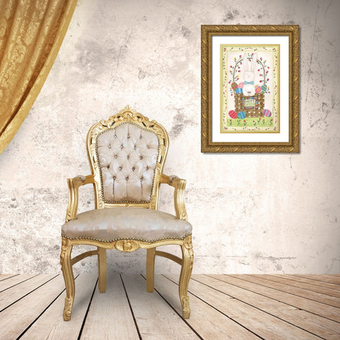 Happy Easter Basket Gold Ornate Wood Framed Art Print with Double Matting by Shamp, Cindy