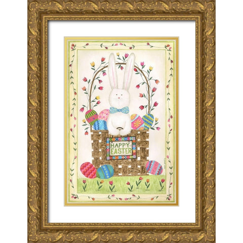 Happy Easter Basket Gold Ornate Wood Framed Art Print with Double Matting by Shamp, Cindy