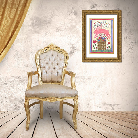 Happy Easter Pink Gold Ornate Wood Framed Art Print with Double Matting by Shamp, Cindy