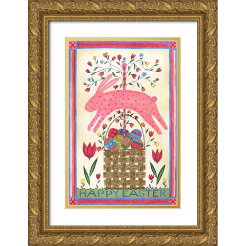 Happy Easter Pink Gold Ornate Wood Framed Art Print with Double Matting by Shamp, Cindy