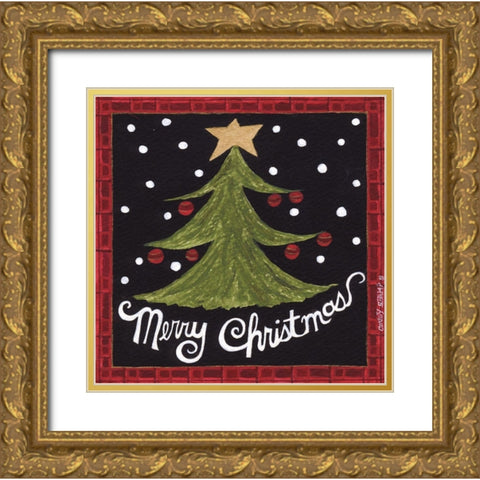 Merry Christmas Gold Ornate Wood Framed Art Print with Double Matting by Shamp, Cindy