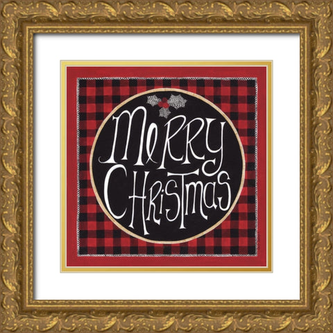 Merry Christmas Gold Ornate Wood Framed Art Print with Double Matting by Shamp, Cindy