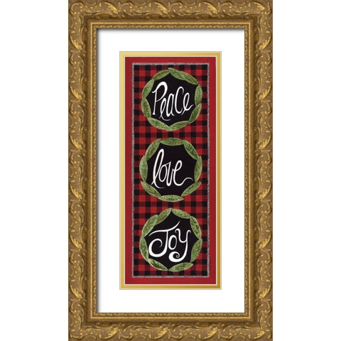 Peace Love Joy Gold Ornate Wood Framed Art Print with Double Matting by Shamp, Cindy