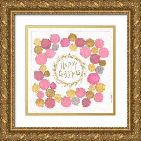 Happy Christmas Gold Ornate Wood Framed Art Print with Double Matting by Shamp, Cindy