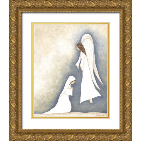Mary and Angel Gold Ornate Wood Framed Art Print with Double Matting by Shamp, Cindy