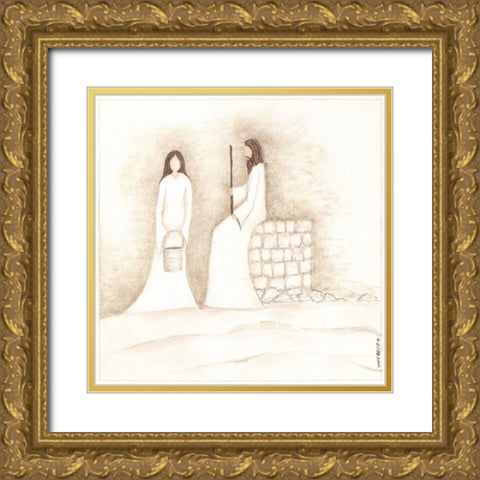 Jesus Talks with Woman at Well Gold Ornate Wood Framed Art Print with Double Matting by Shamp, Cindy