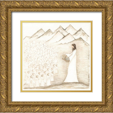Jesus Feeds Five Thousand Gold Ornate Wood Framed Art Print with Double Matting by Shamp, Cindy