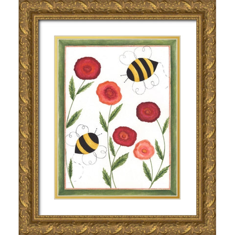 Busy Bees Gold Ornate Wood Framed Art Print with Double Matting by Shamp, Cindy