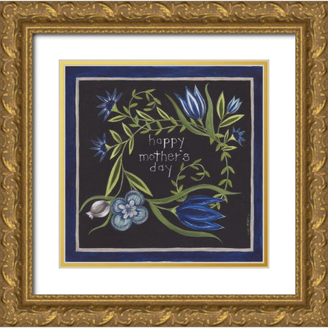 Blue Flowers II Gold Ornate Wood Framed Art Print with Double Matting by Shamp, Cindy