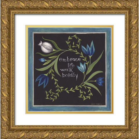 Blue Flowers III Gold Ornate Wood Framed Art Print with Double Matting by Shamp, Cindy