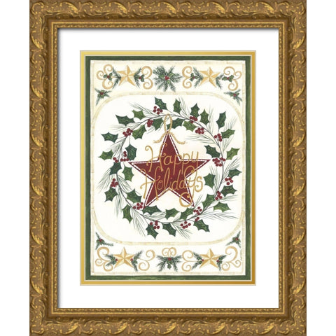 Happy Holidays Gold Ornate Wood Framed Art Print with Double Matting by Shamp, Cindy
