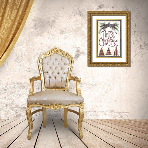 Merry Christmas Gold Ornate Wood Framed Art Print with Double Matting by Shamp, Cindy
