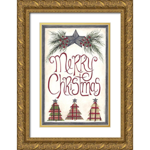Merry Christmas Gold Ornate Wood Framed Art Print with Double Matting by Shamp, Cindy
