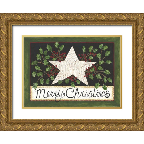 Merry Christmas Star Gold Ornate Wood Framed Art Print with Double Matting by Shamp, Cindy