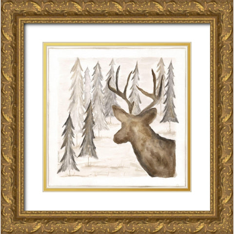 Deer Gold Ornate Wood Framed Art Print with Double Matting by Shamp, Cindy
