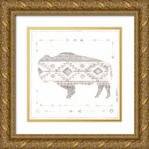Patterned Bison Gold Ornate Wood Framed Art Print with Double Matting by Shamp, Cindy