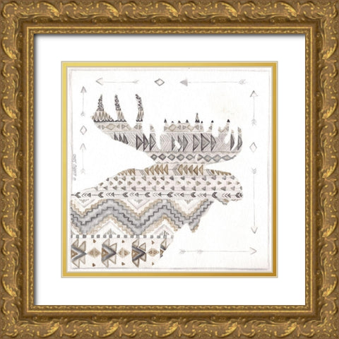 Patterned Moose Gold Ornate Wood Framed Art Print with Double Matting by Shamp, Cindy