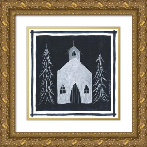 Blue Church I Gold Ornate Wood Framed Art Print with Double Matting by Shamp, Cindy