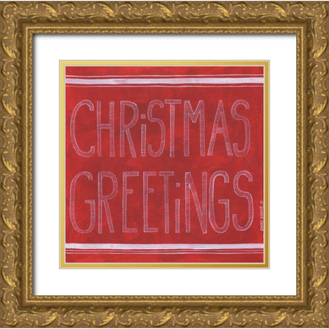 Christmas Greetings Gold Ornate Wood Framed Art Print with Double Matting by Shamp, Cindy
