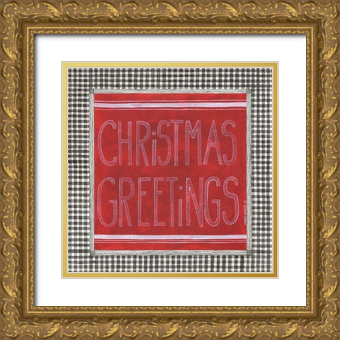 Christmas Greetings Gold Ornate Wood Framed Art Print with Double Matting by Shamp, Cindy