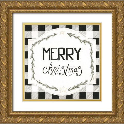 Merry Christmas Gold Ornate Wood Framed Art Print with Double Matting by Shamp, Cindy