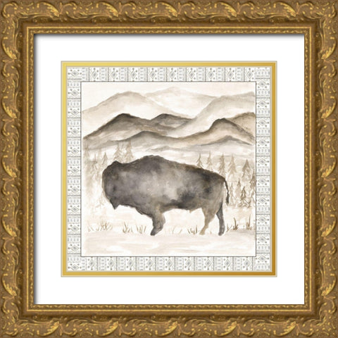 Bison w/ Border Gold Ornate Wood Framed Art Print with Double Matting by Shamp, Cindy