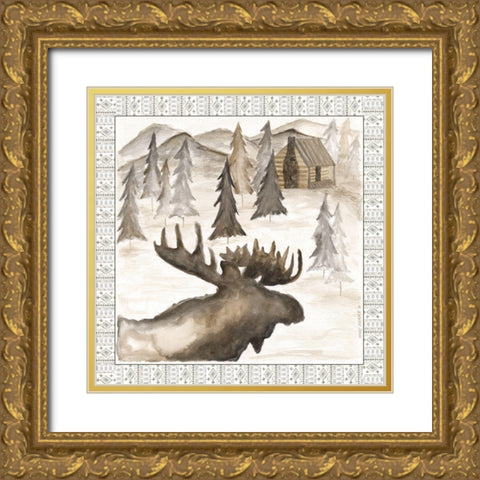 Moose w/ Border Gold Ornate Wood Framed Art Print with Double Matting by Shamp, Cindy
