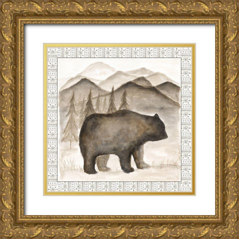 Bear w/ Border Gold Ornate Wood Framed Art Print with Double Matting by Shamp, Cindy