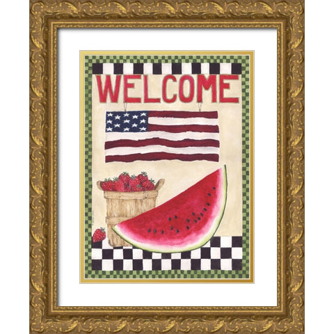 Welcome Watermelon Gold Ornate Wood Framed Art Print with Double Matting by Shamp, Cindy