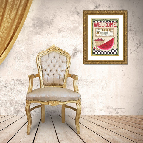 Welcome Summer Gold Ornate Wood Framed Art Print with Double Matting by Shamp, Cindy