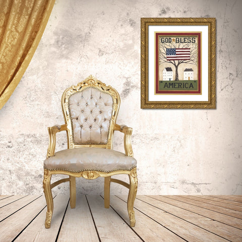 God Bless America Gold Ornate Wood Framed Art Print with Double Matting by Shamp, Cindy