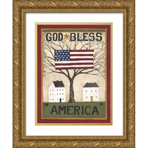 God Bless America Gold Ornate Wood Framed Art Print with Double Matting by Shamp, Cindy
