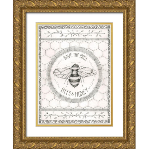 Save the Bees Gold Ornate Wood Framed Art Print with Double Matting by Shamp, Cindy