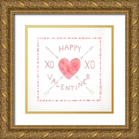 Happy Valentines Gold Ornate Wood Framed Art Print with Double Matting by Shamp, Cindy