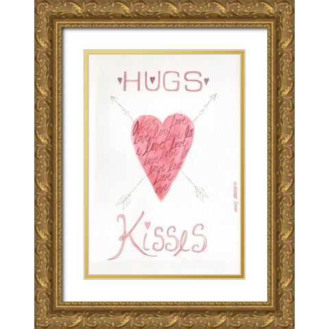 Hugs Kisses Gold Ornate Wood Framed Art Print with Double Matting by Shamp, Cindy