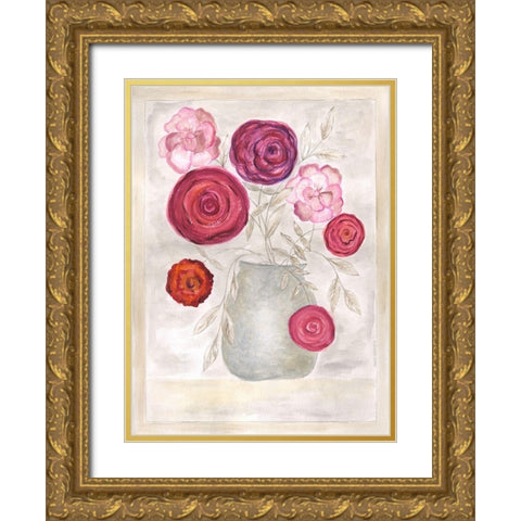 Pink Floral I Gold Ornate Wood Framed Art Print with Double Matting by Shamp, Cindy