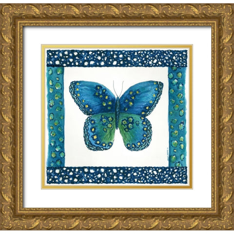 Butterfly with Border III Gold Ornate Wood Framed Art Print with Double Matting by Shamp, Cindy