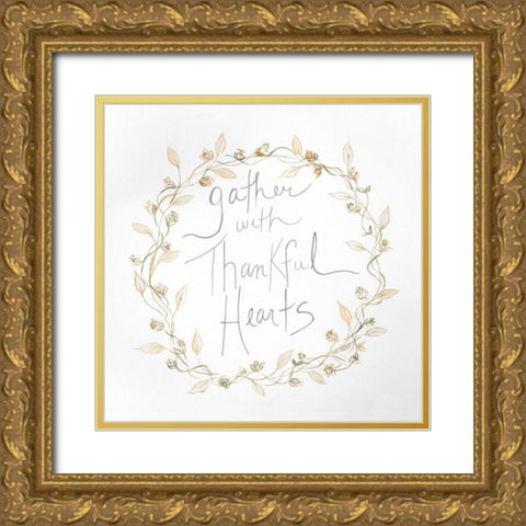 Thankful Hearts Gold Ornate Wood Framed Art Print with Double Matting by Shamp, Cindy