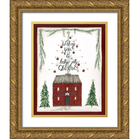 Holly Jolly Christmas Gold Ornate Wood Framed Art Print with Double Matting by Shamp, Cindy