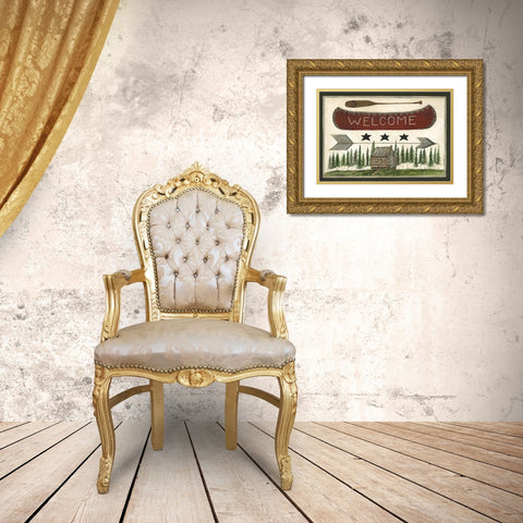 Welcome Canoe Gold Ornate Wood Framed Art Print with Double Matting by Shamp, Cindy