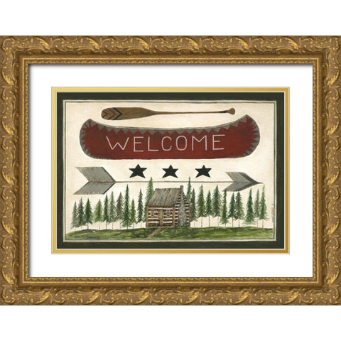 Welcome Canoe Gold Ornate Wood Framed Art Print with Double Matting by Shamp, Cindy