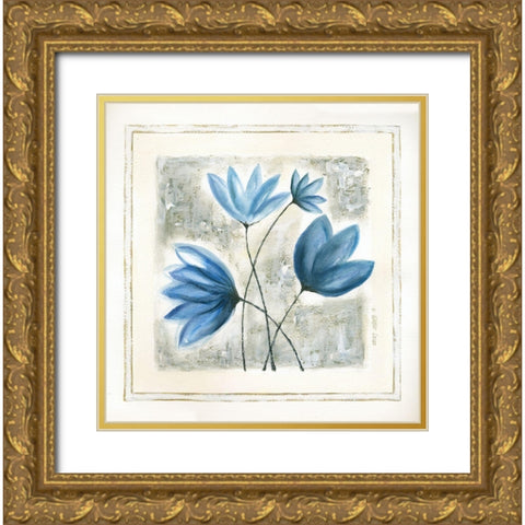 Blue Flowers Gold Ornate Wood Framed Art Print with Double Matting by Shamp, Cindy